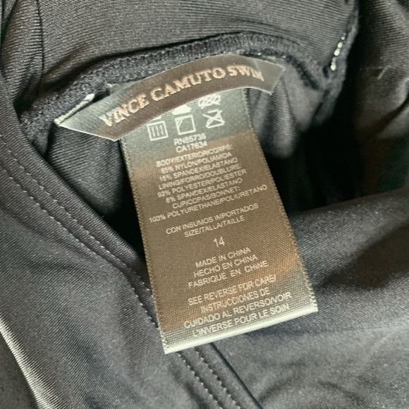 Vince Camuto Swimsuit Womens 14 One Piece Plunge Black Wrap Tie Waist NWT - Picture 6 of 8